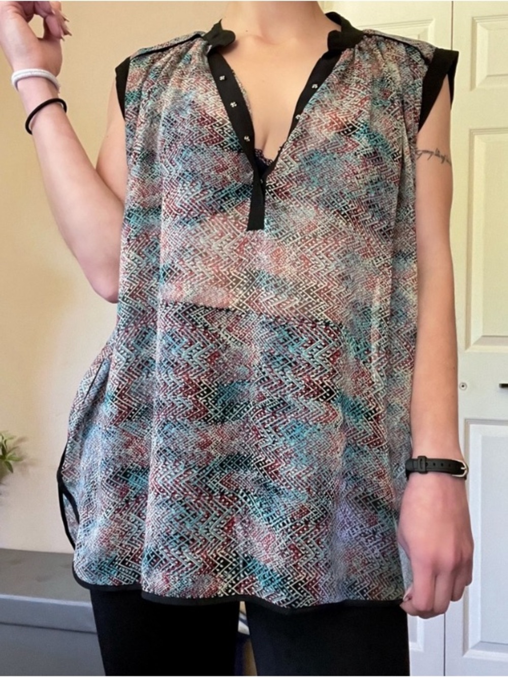 Rebecca taylor silk sleeveless sheer tunic geometric top size 2